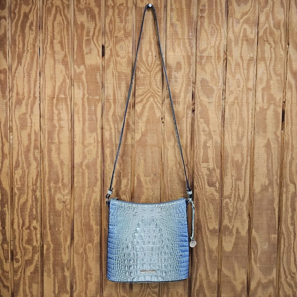 Brahmin Katie Arctic Blue Ombre Croc Melbourne Crossbody Bag Purse w/ Dustbag